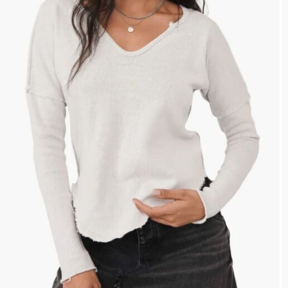Free People Come & Get It Cotton Blend V-neck Sweater